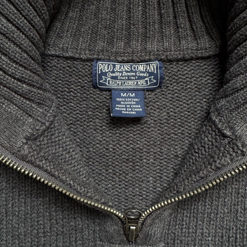 Vintage Polo Ralph Lauren MFG RL 1/4 Zip Sweater Mens M Charcoal Quarter Zip - Picture 3 of 6
